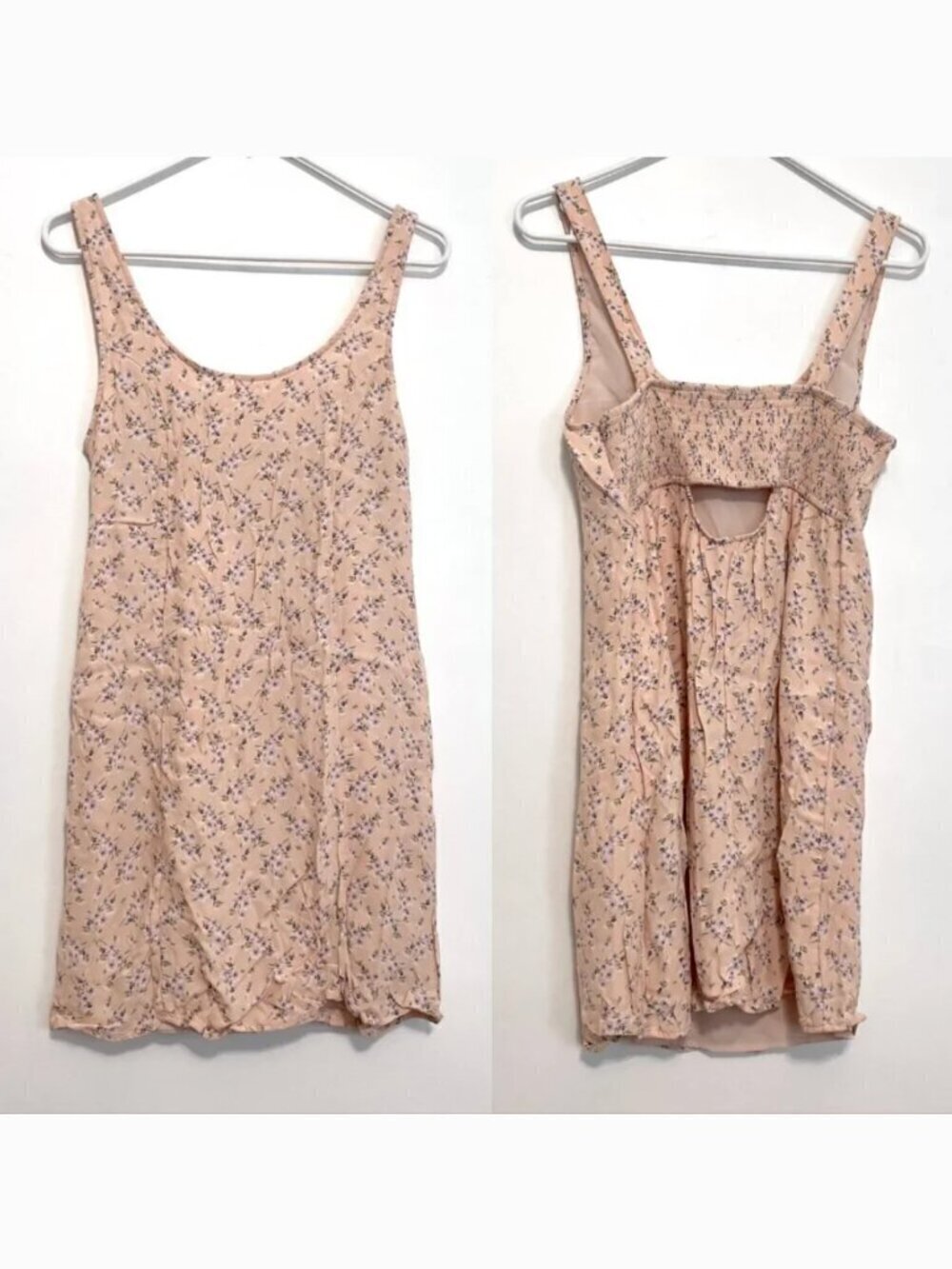 AMERICAN EAGLE Scoop Neck Mini Slip Dress Light Baby Pink Ditsy Floral Cutout M